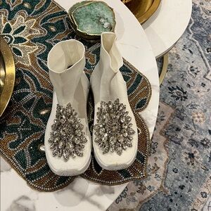Elegant White Embellished Women's Sneakers
